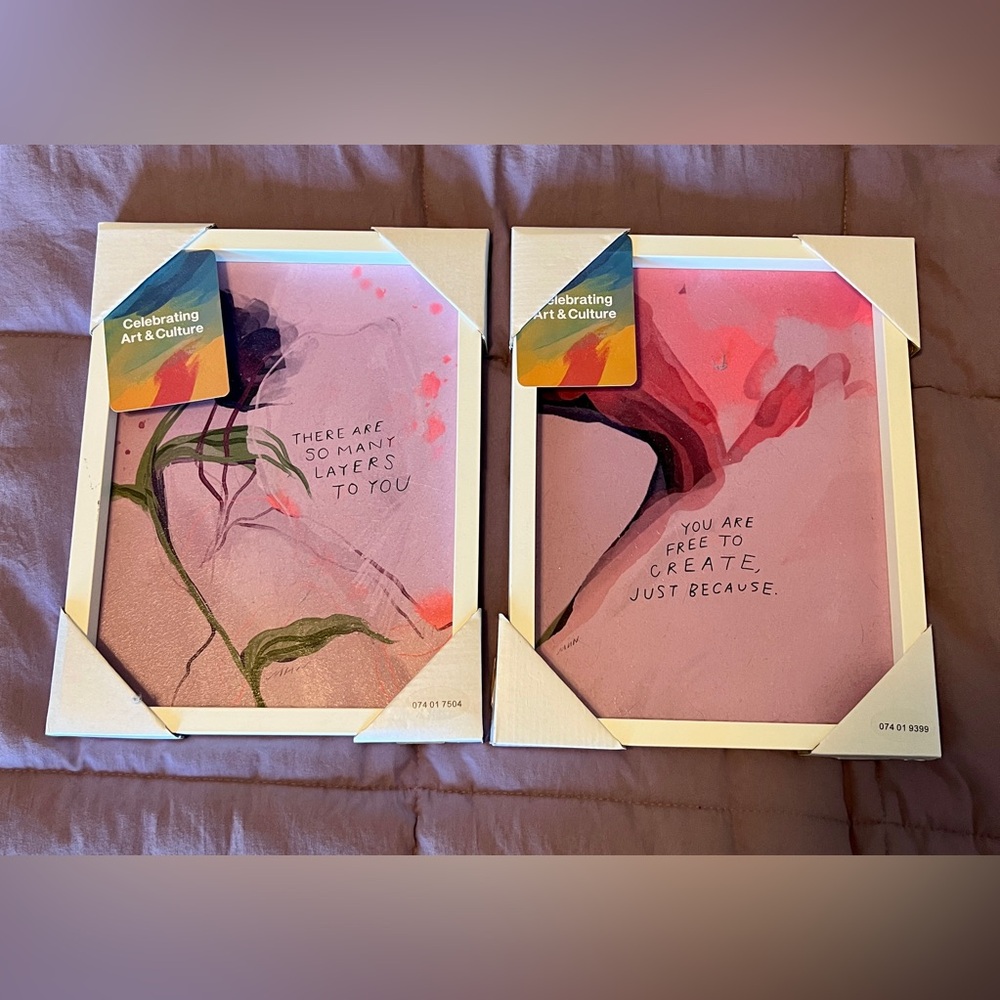 Target Framed Art Morgan Harper Nichols Watercolor Purple Pink Flowers White NWT